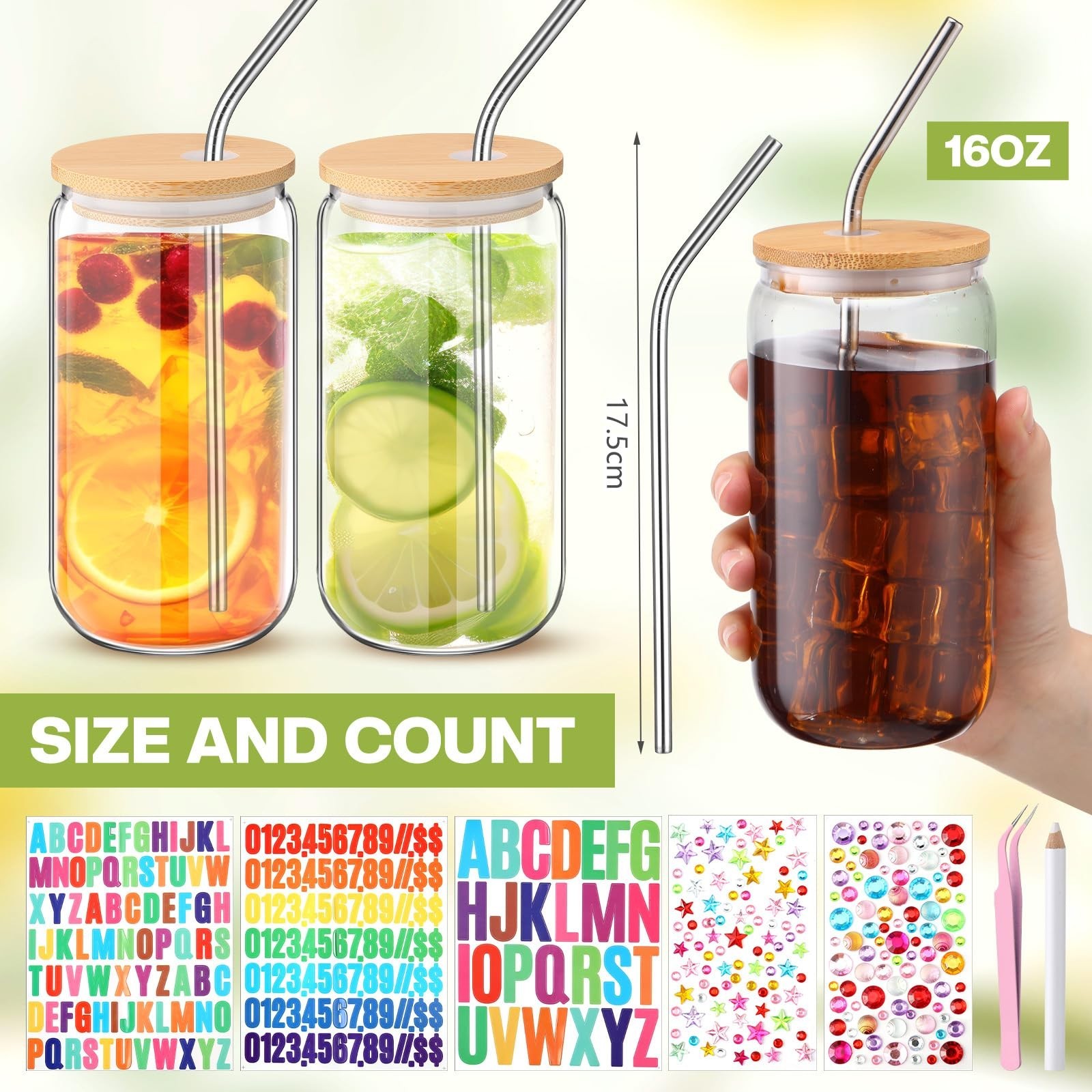 8 Pcs 16 oz Plastic Cups with Lids and Straws Acrylic Mason Jars with Bamboo …