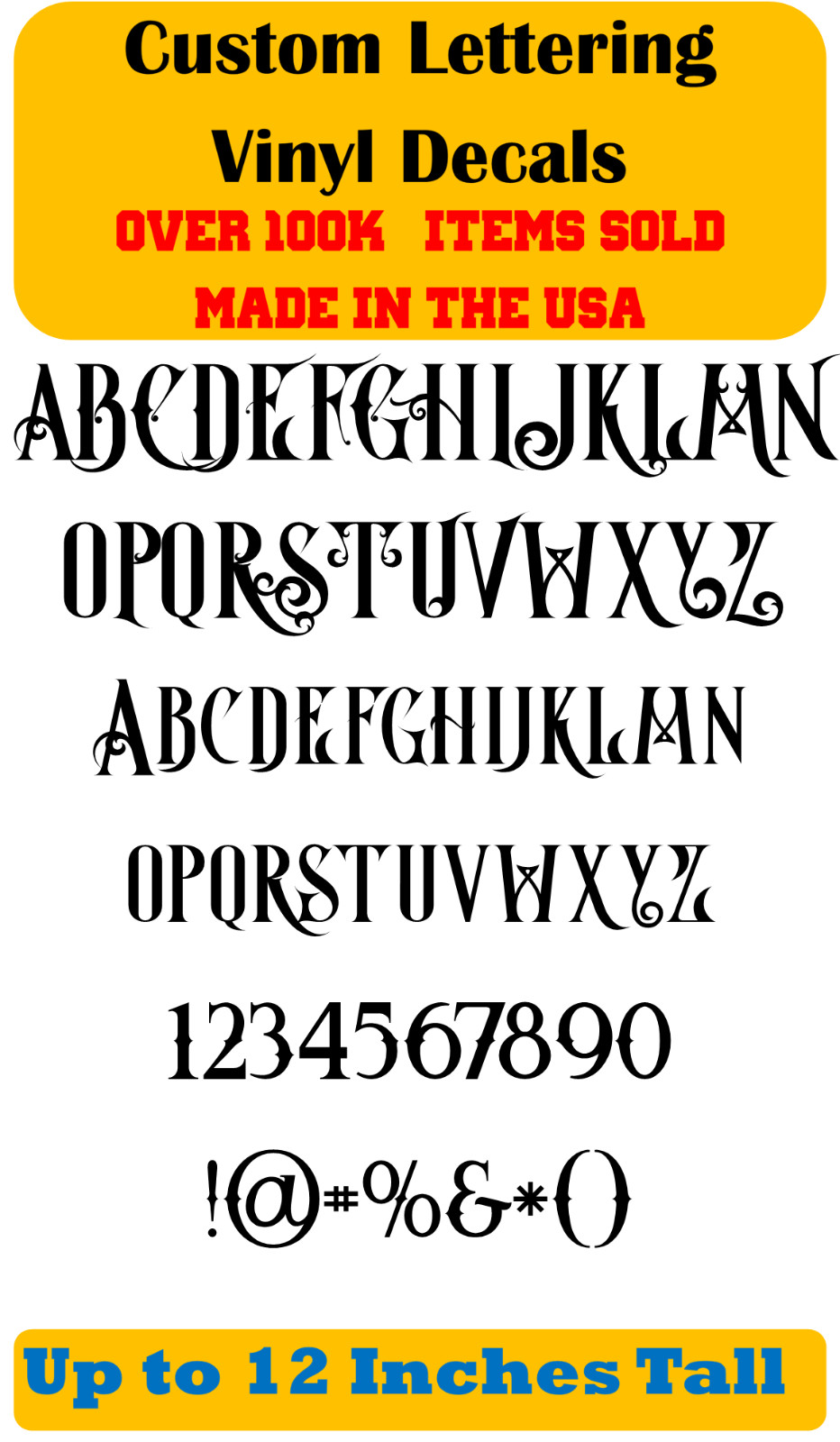 Custom Personalized Decal Vinyl Lettering Text Business Sign Gothic Font vA