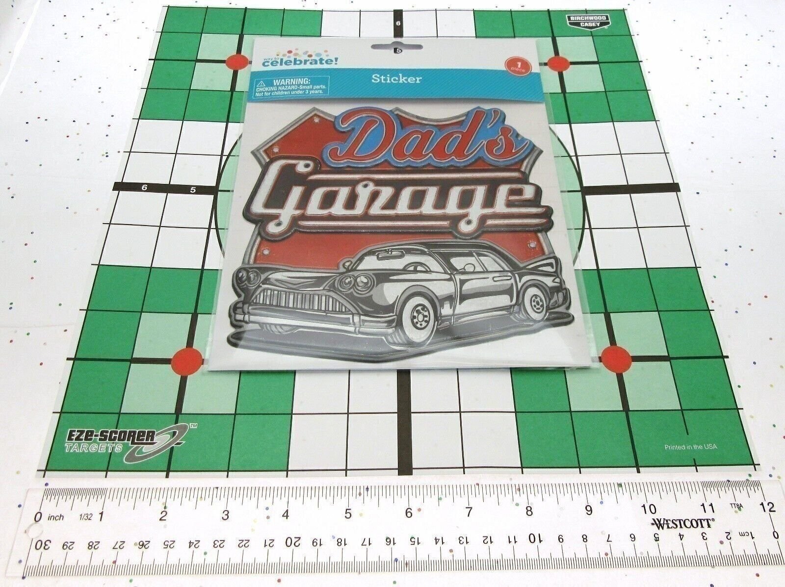 Dad's Garage Car Wall Sticker ~ 7 x 7 inch ~ Peel and Stick ~ Decor