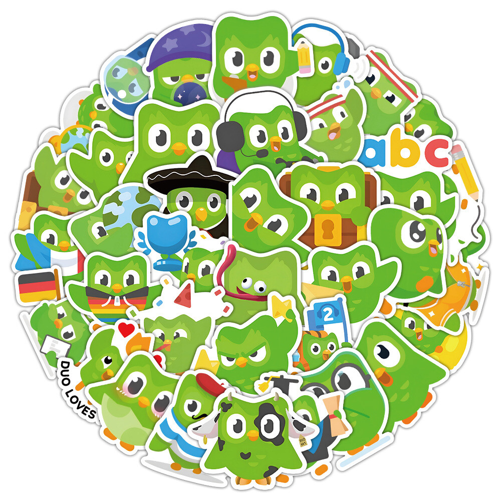 100Pcs Duolingo Cartoon Sticker for Adults Teens Girl Scrapbooking Water Bottles