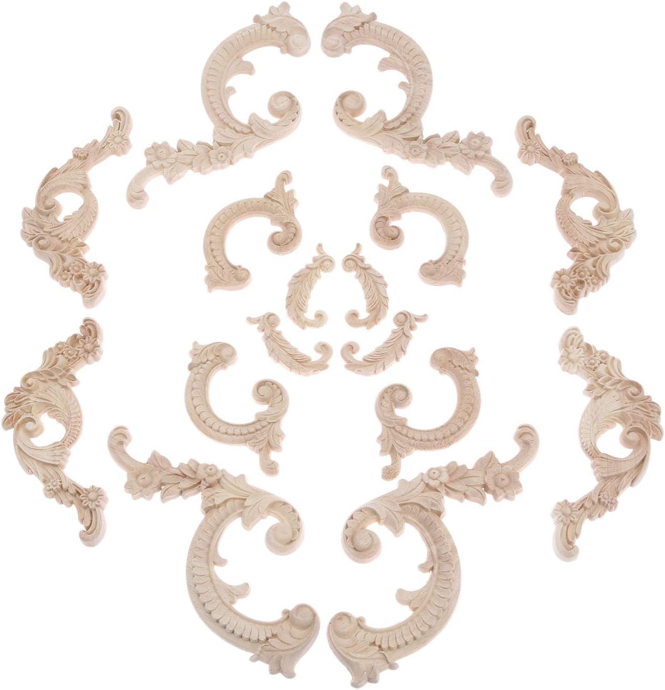 Wood Carved Appliques Wooden Onlays, 2 Pairs 2 Pairs(4Pcs), C: 20×8.5cm