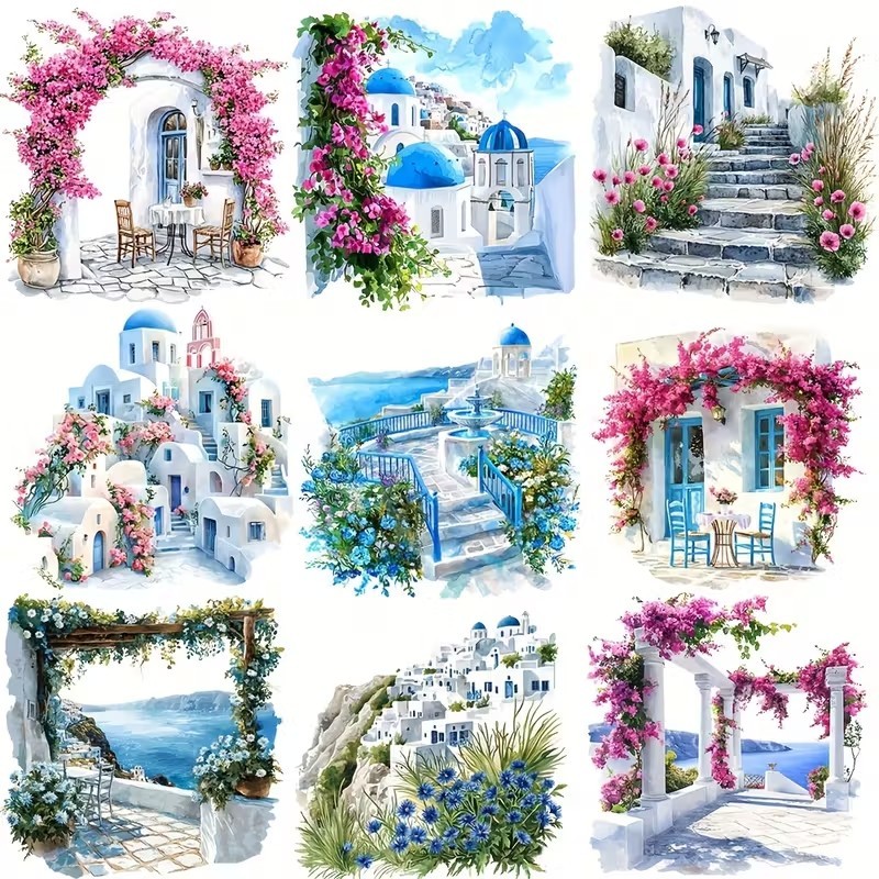 20 Pcs Set Santorini Greece 2D flat Vintage STICKERS for Scrapbook DIY Journel