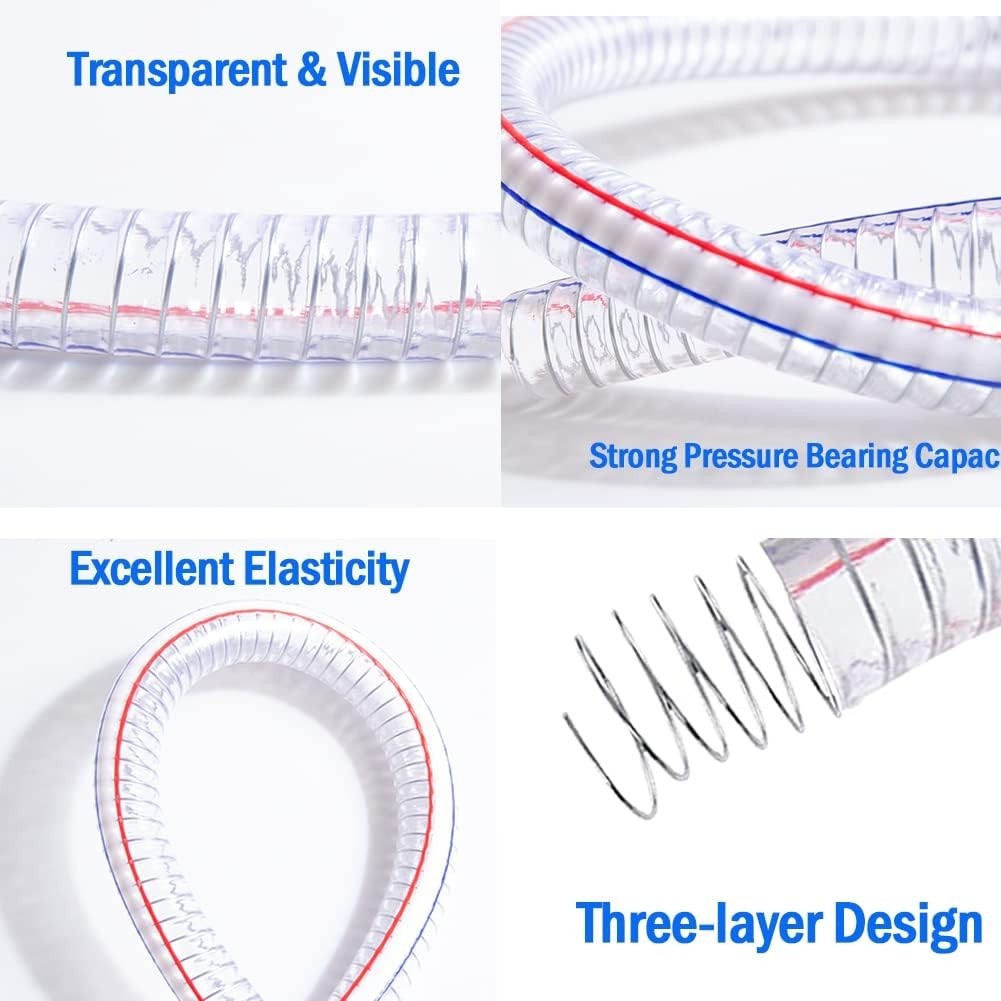 1-1/2" ID X 1-3/4" OD, 3FT Length Steel Wire Hose PVC Vacuum Tubing (With 2 Stai