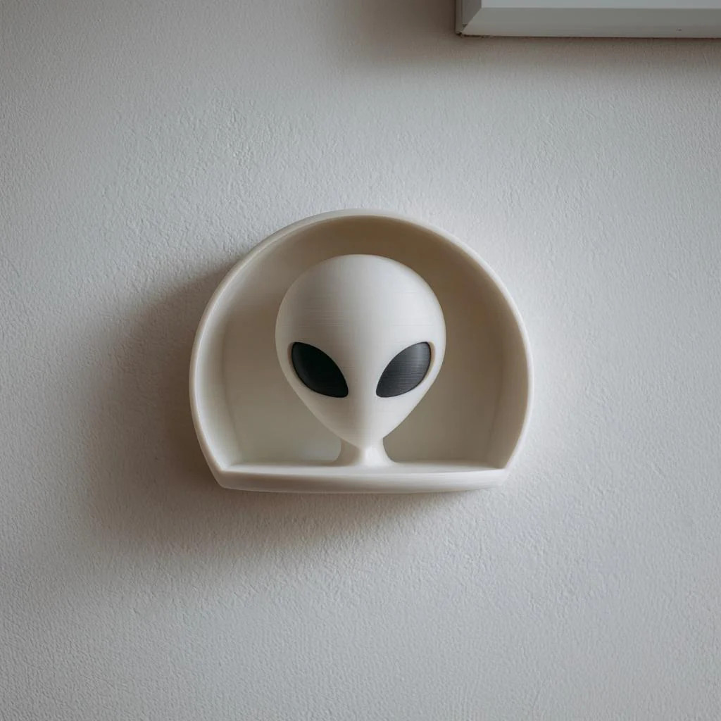 3D Printed Alien Wall Niche Decor | Minimalist UFO Shelf Sculpture for Bedroom,