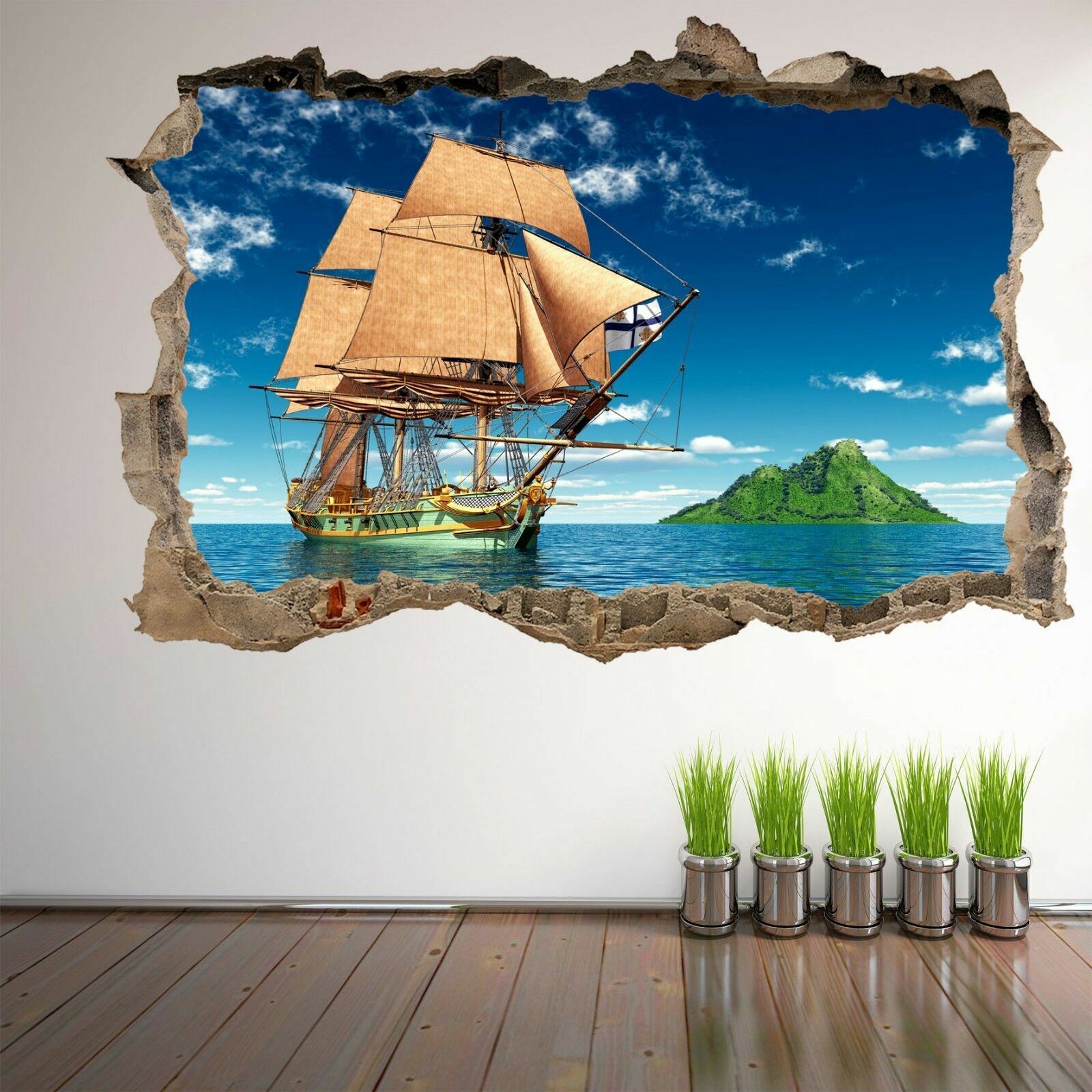 Pirates Island Sailing Ship 3D Wall Art Sticker Mural Decal Home Kids Decor DP15