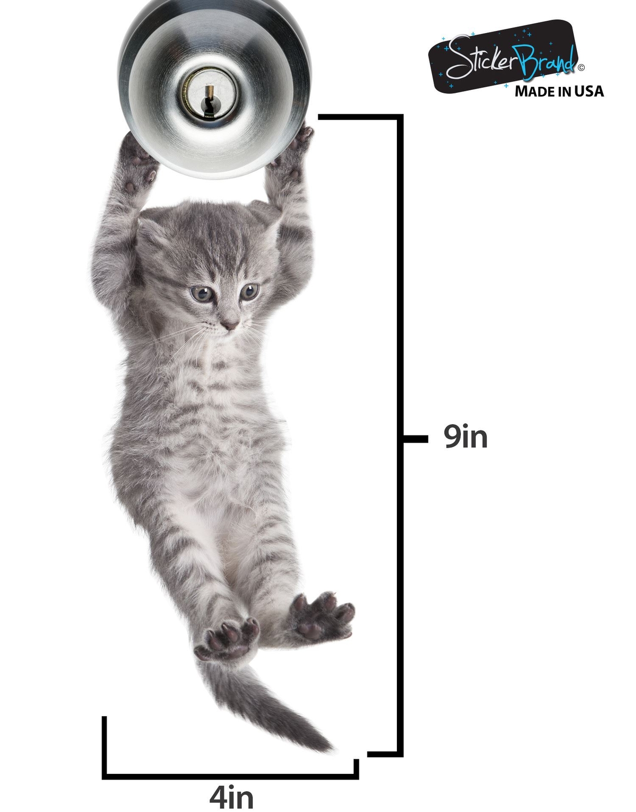 Cute baby hanging kitten door decal sticker #6067