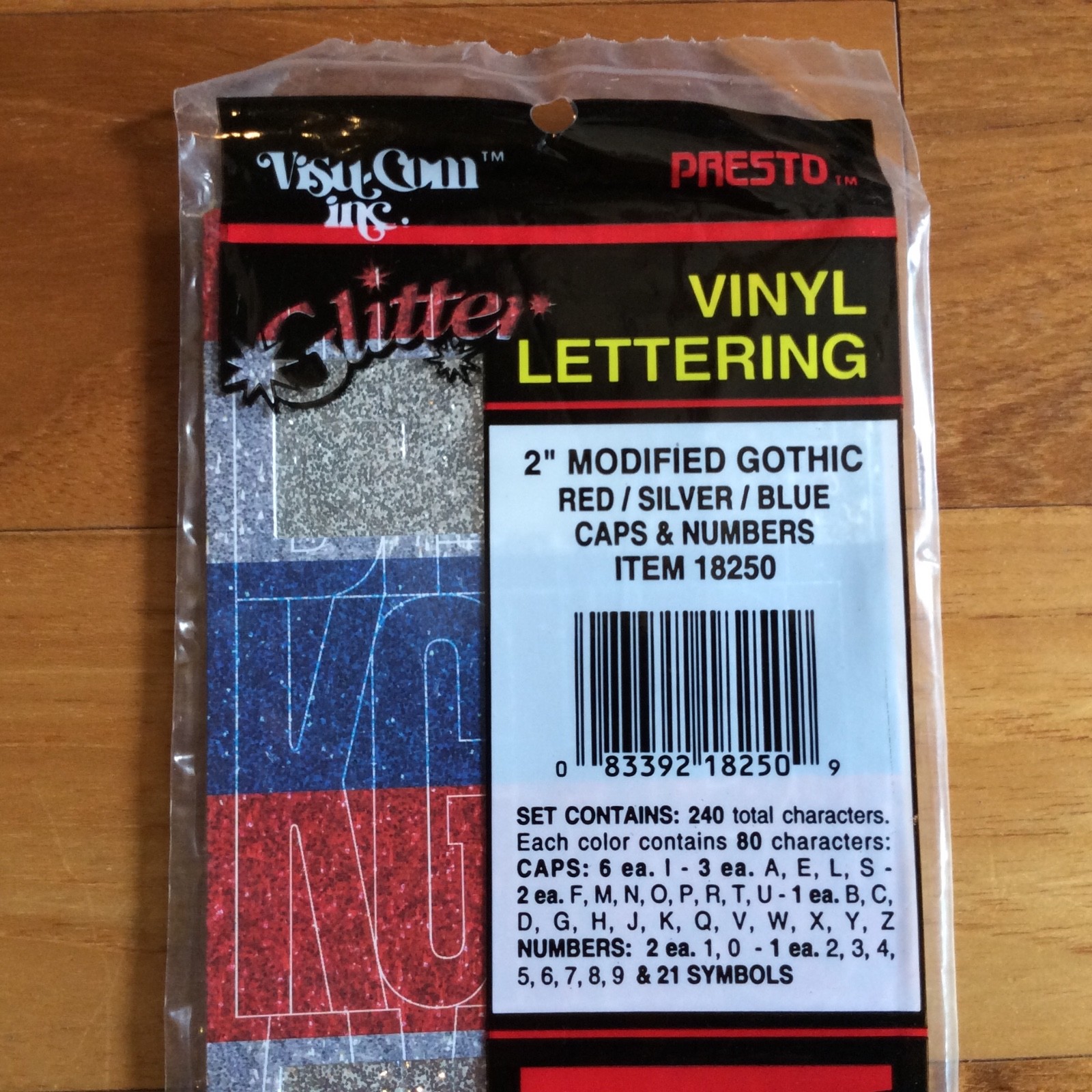 PRESTO Vintage 2” Glitter Red, Silver, Blue Mod Gothic 240 Vinyl Letters Numbers