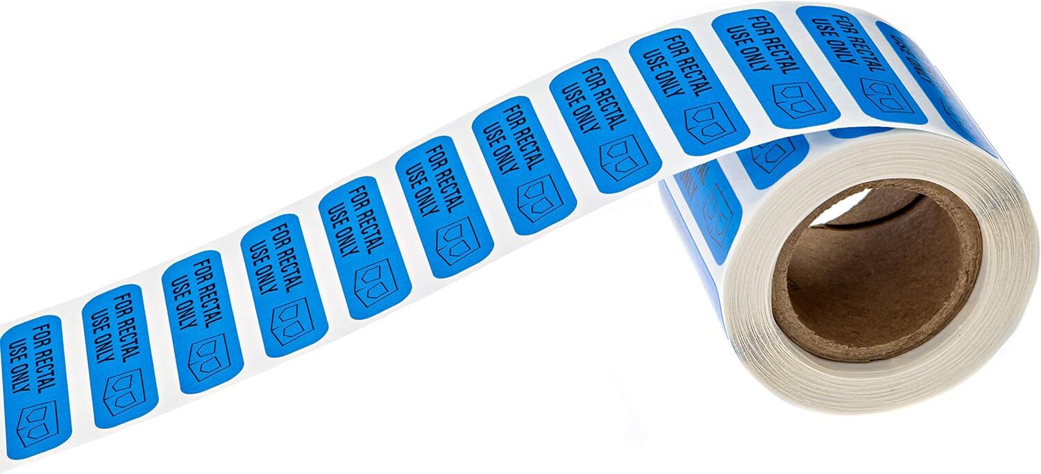 Blue Rectal Use Labels 0.375 X 1.5 Inches 500 Labels Per Roll Permanent Adhesive