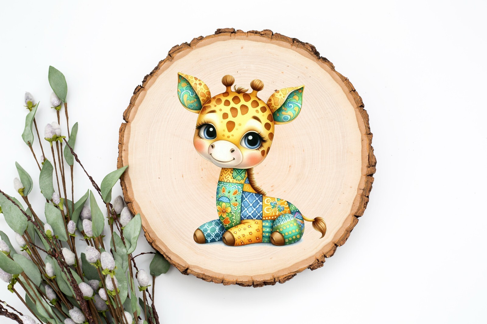 Green and Blue Patchwork Giraffe UV DTF Transparent Sticker / Decal