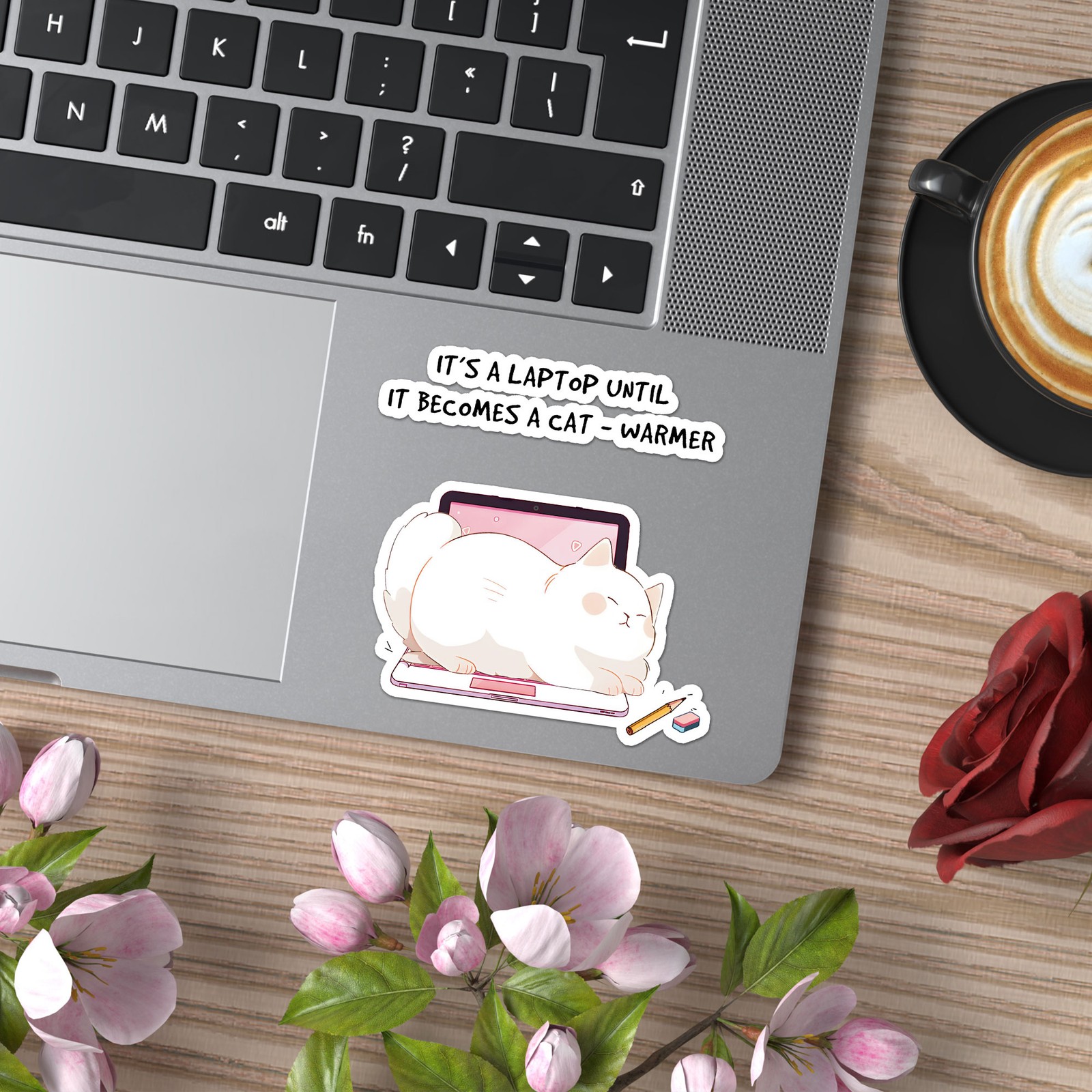 Laptop Cat Warmer – Vinyl Decal Sticker – Car Window Laptop – ebn11350