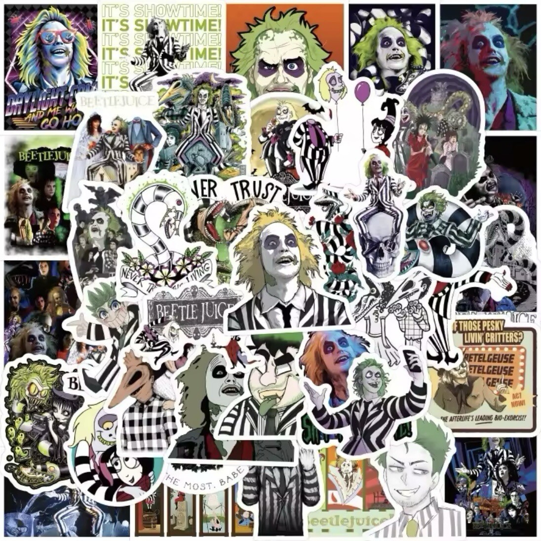 Beetlejuice Stickers 50pk Beetlejuice Style Mixed Spooky Character Sticker