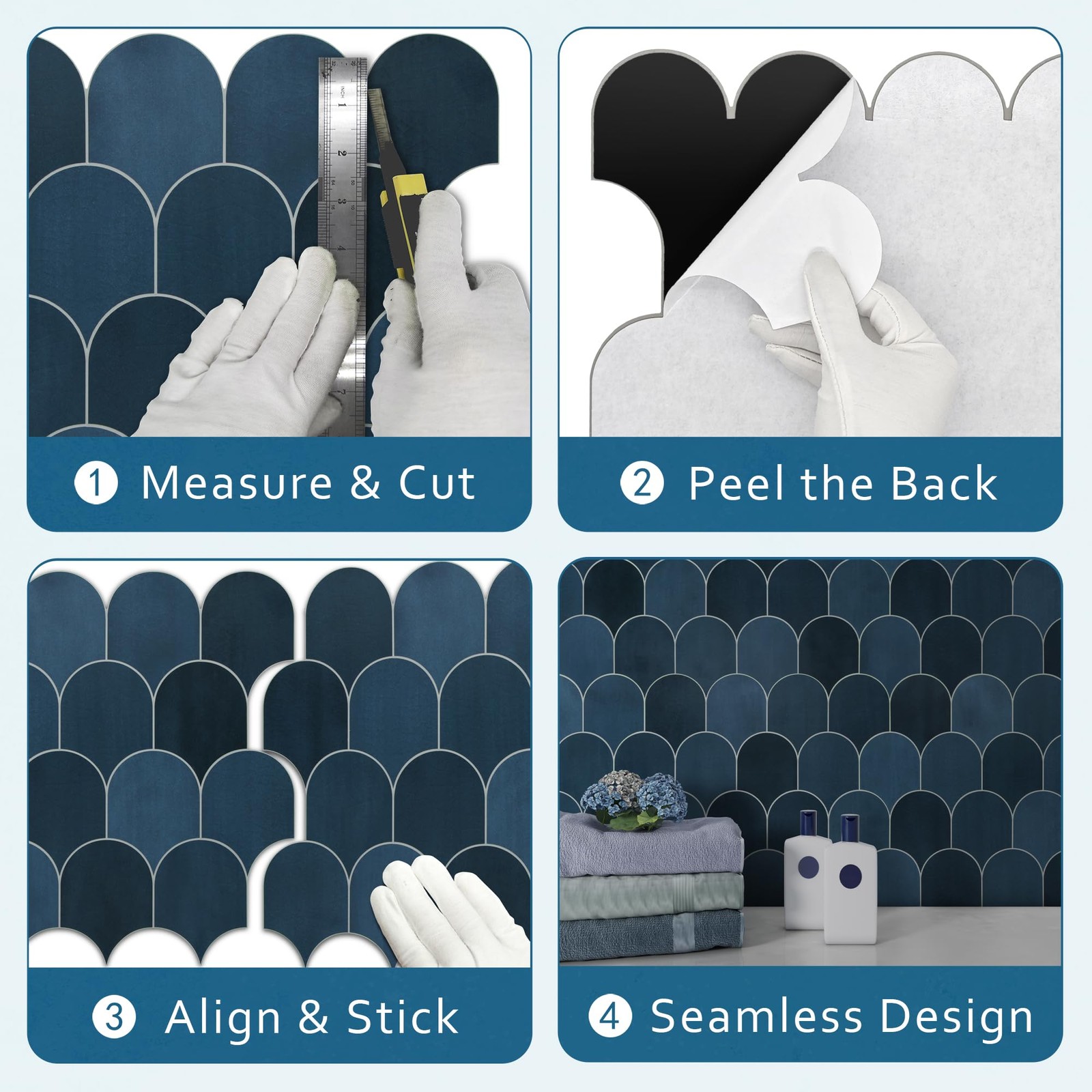 10-Sheet Fish Scale Peel and Stick Backsplash Tile, 11.4" x 10.9" Stone Comp…