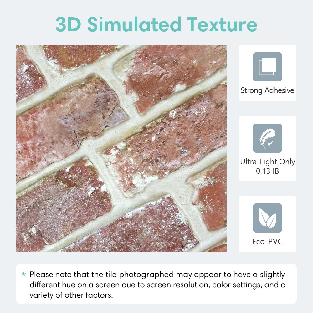 10 Pcs 3D Wall Panels Peel and Stick, 3D Brick Wall Stickers, Adhesive Tile Back