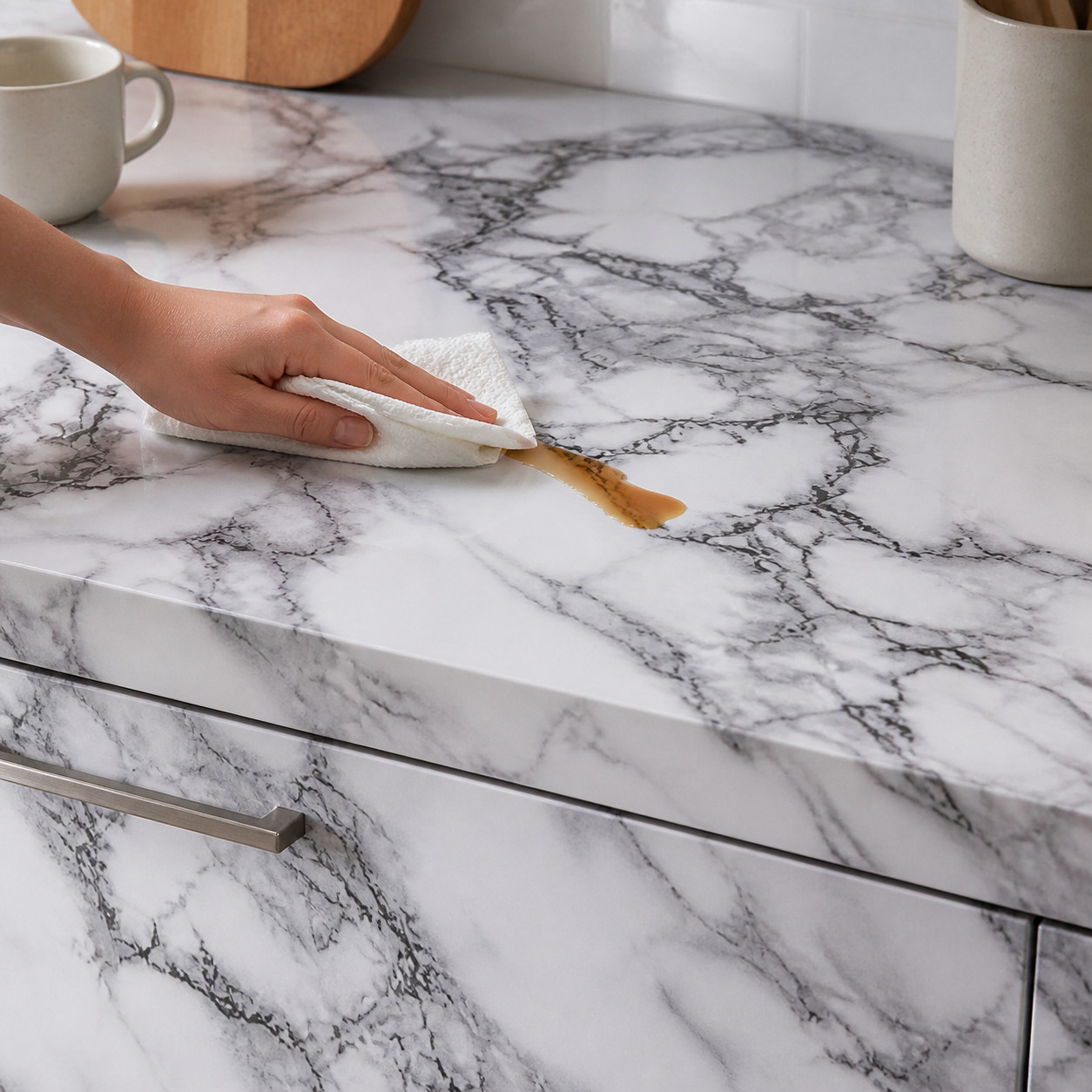 Matte White Marble Self-Adhesive Waterproof PVC Film Kitchen, for Cabinets
