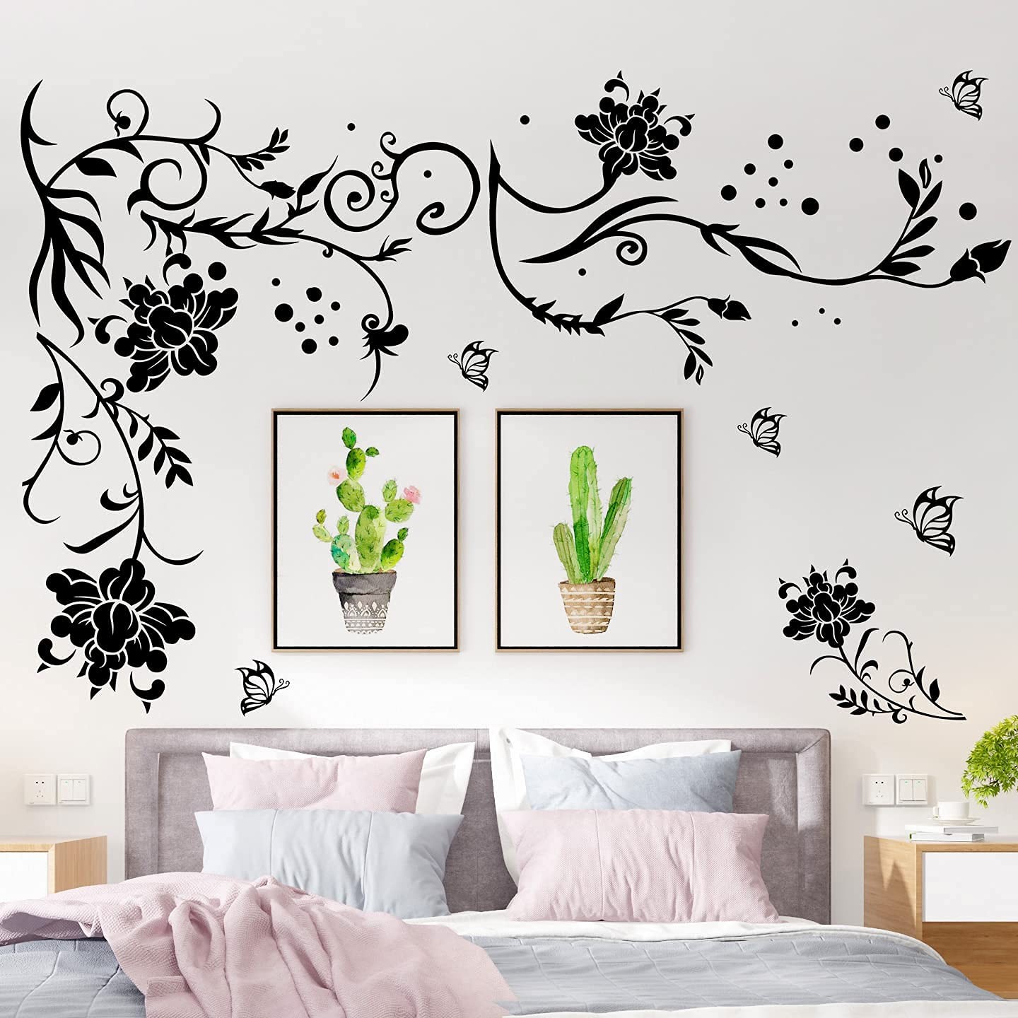 Black Vines Wall Decals Flowers Wall Stickers Twigs Vine Wall Decal DIY Remov…