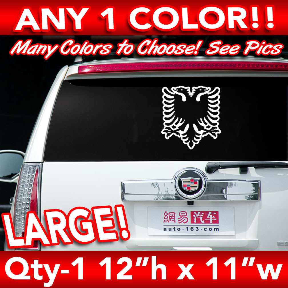 ALBANIA ALBANIAN EAGLE OUTLINE FLAG WINDOW LARGE DECAL STICKER 12"h x 11"w