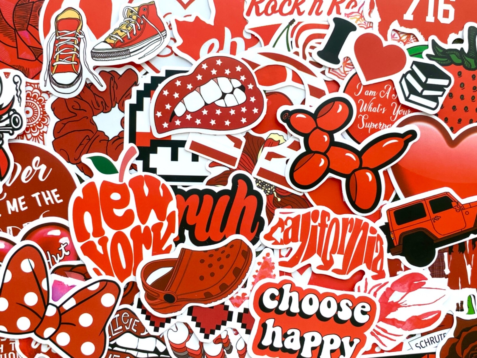 5-50 pcs Cute Red Kawaii Stickers, Animal New York Funny Quote Car Laptop Decals