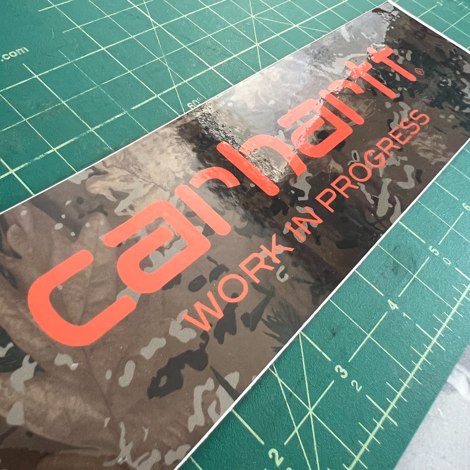 Original Carhartt WIP Work in Progress Long Sticker Decal Camo / Tan 9.5×2.75”