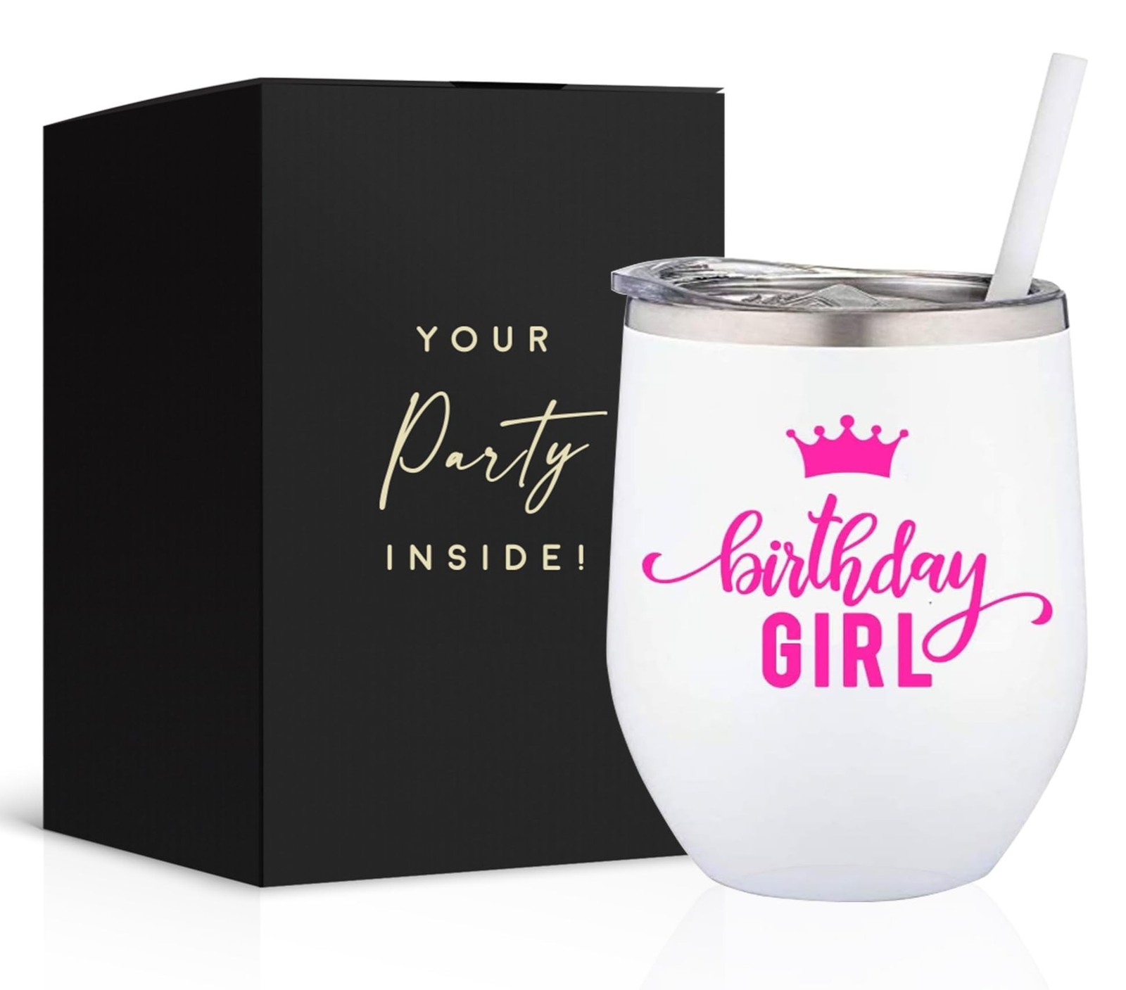 Your Dream Party Shop Birthday Girl Insulated Wine Tumbler, 12oz – White Stai…