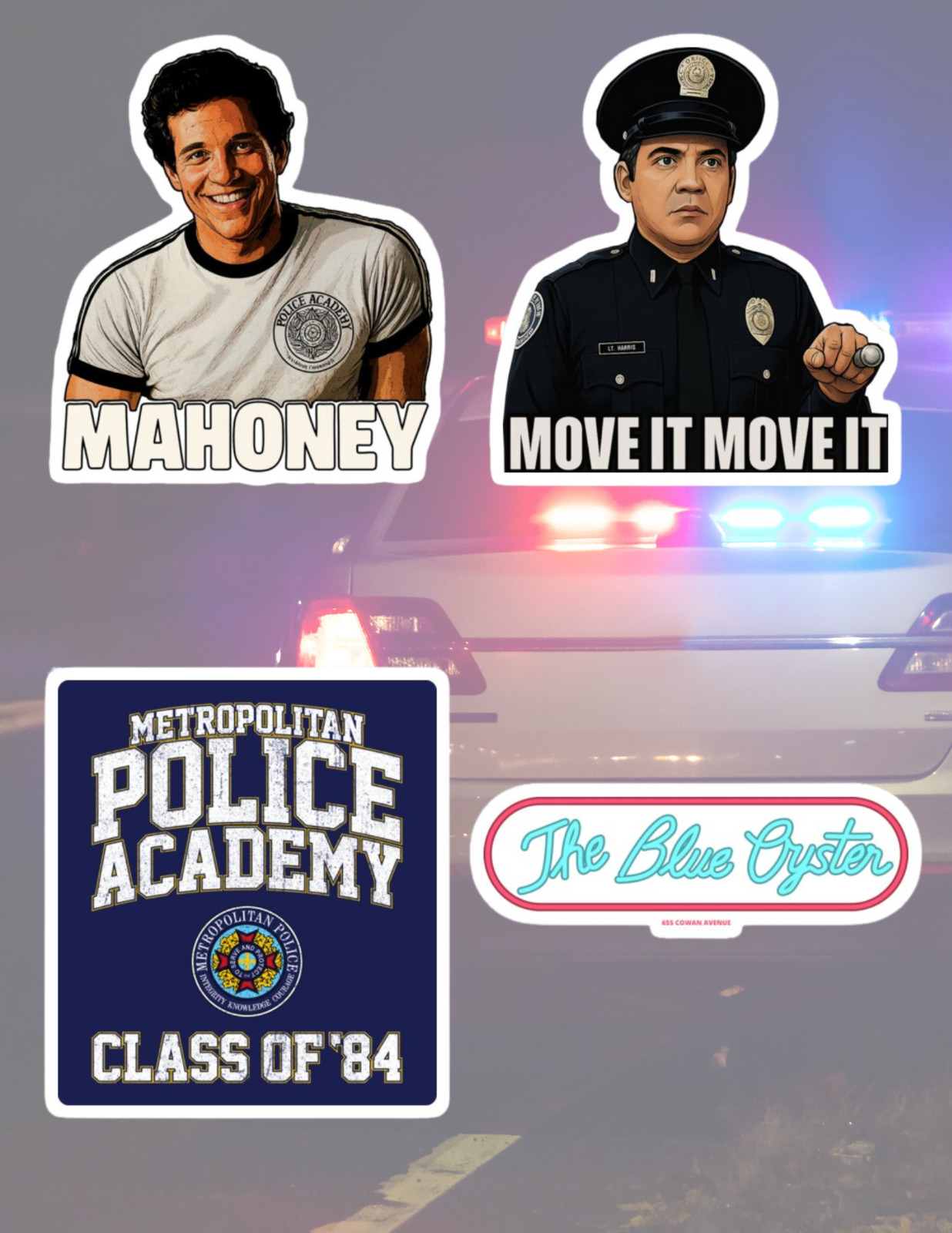 Police Academy 4pc 80's Move Sticker Pack