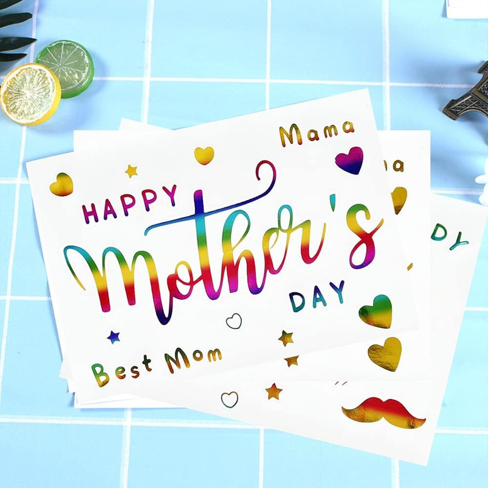 Mother'S Day Balloon Stickers Happy Mom Decals 12 Pcs Gold Black Rainbow Decor