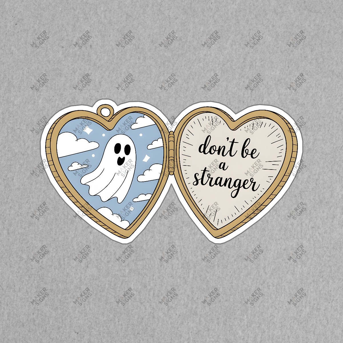 Whimsical Heart Shaped Ghost Locket Sign Dont Be a Stranger Cute Home #7584