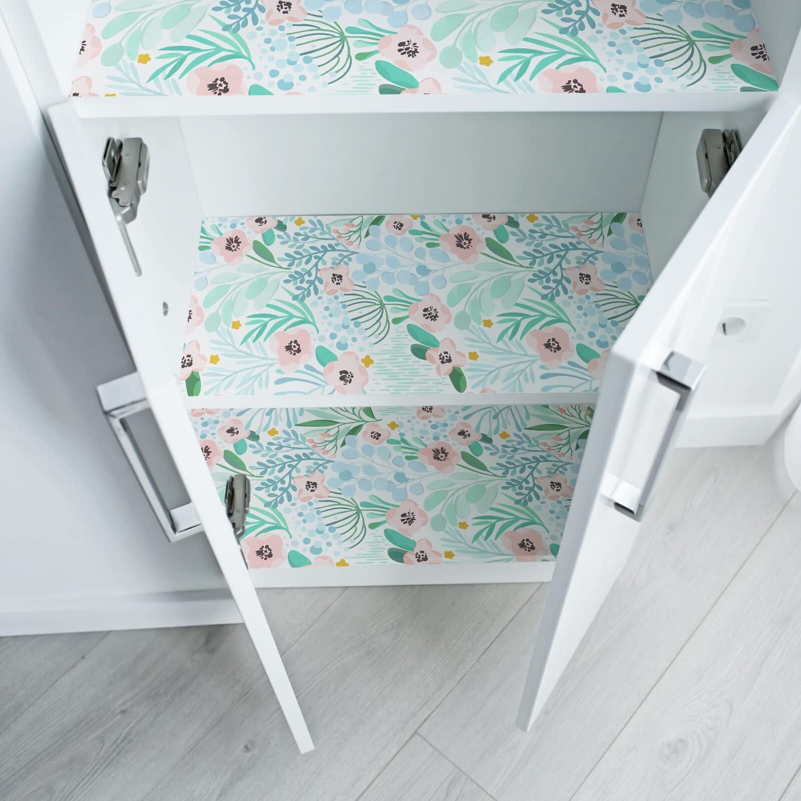 VaryPaper 17.7"x315" Pink/Blue/Green Floral Wallpaper Peel and Stick Wallpa…