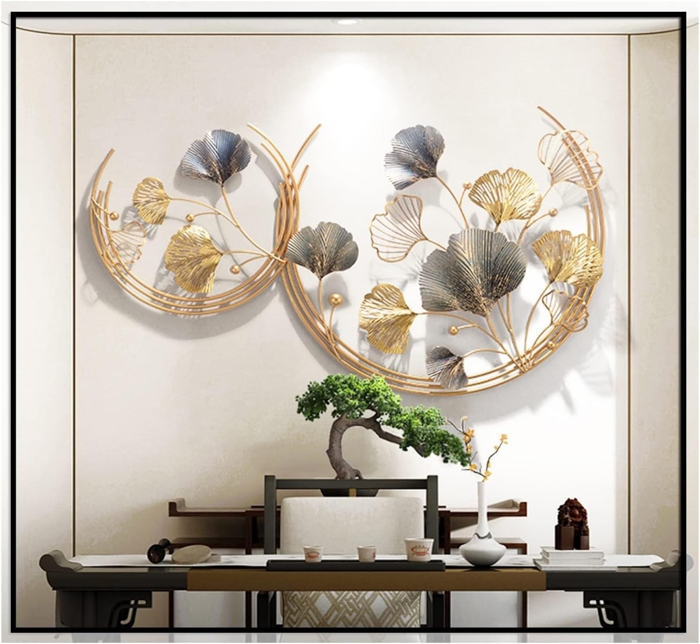 Elegant 3D Golden Ginkgo Leaf Wall Sculpture Set – Handmade Metal Art Decor