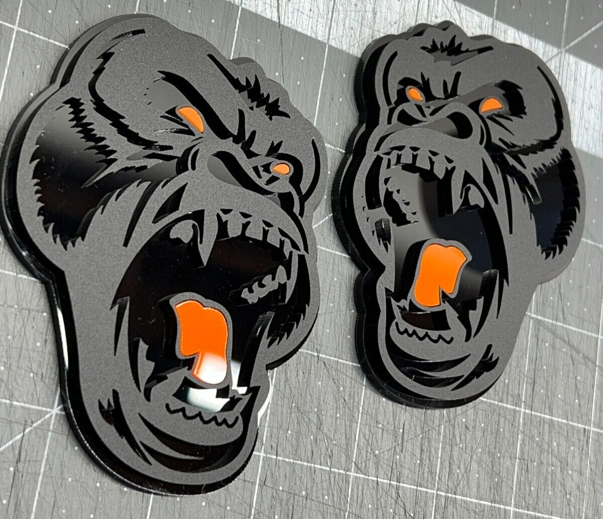 Angry Gorilla Orange Eye Car Truck Emblem Badge Matte Black/Black Custom PK of 2