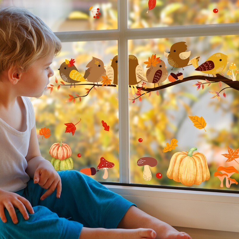 Cute Birds Static Window Stickers Decal Glass Home Furniture PVC Pumpkin