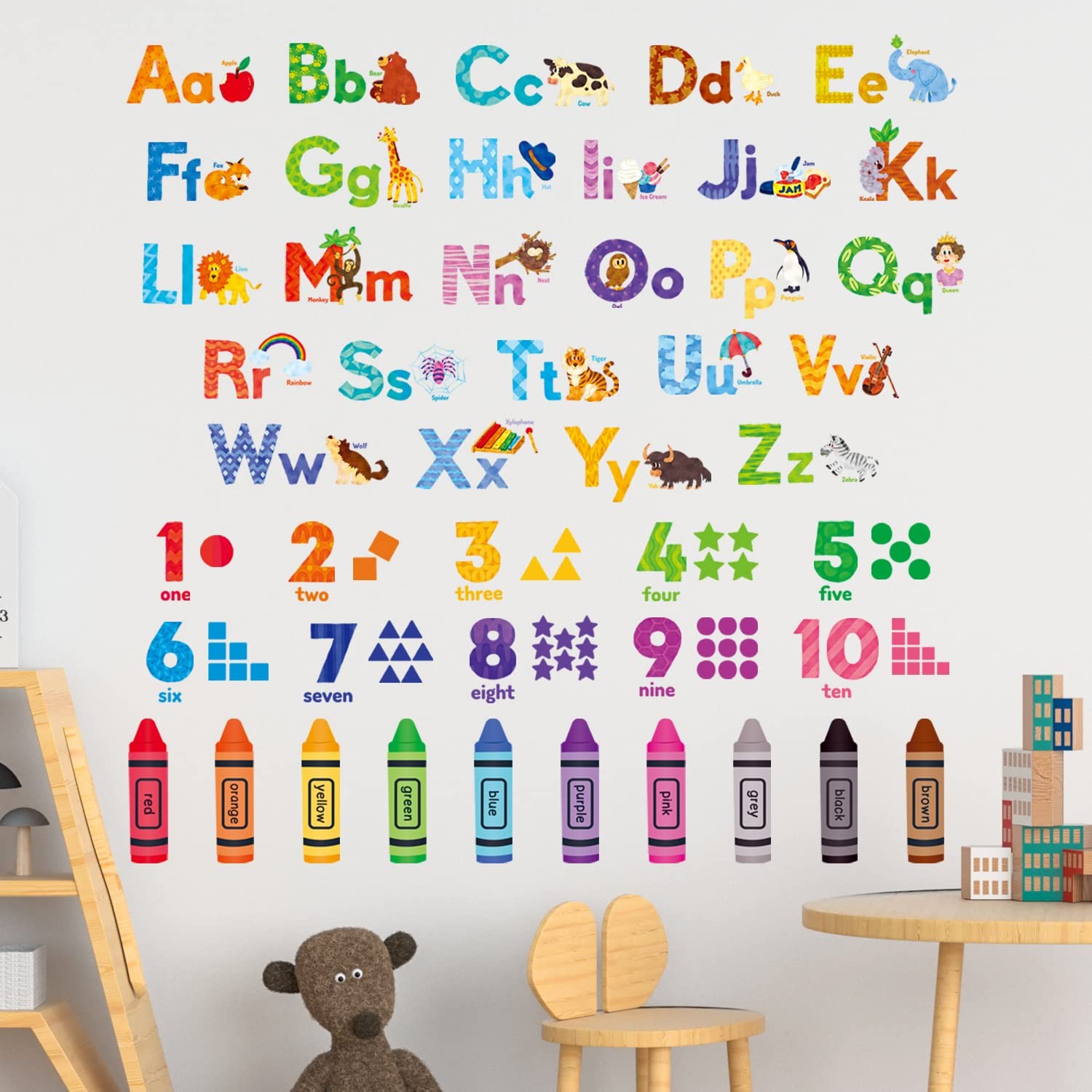 DS-8044 Animal Alphabet Numbers Colour Decals Stickers Peel and Stick Removab…