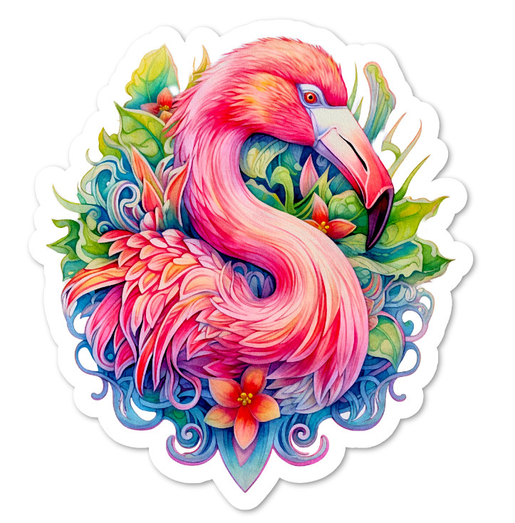 American Flamingo Bird Vinyl Sticker, Water Resistant, Scrapbooking, Laptop