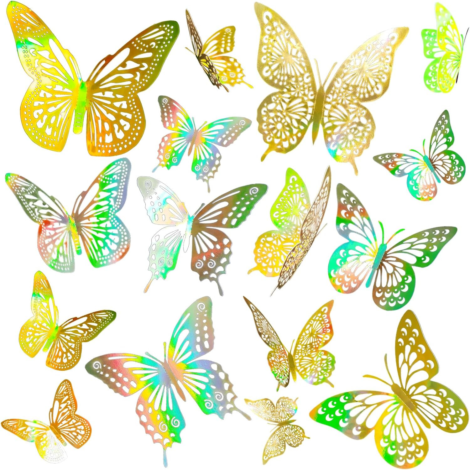 3D Laser Sivery Butterfly Wall Stickers – 48 Pcs with 4 Styles & 3 Sizes, Remova