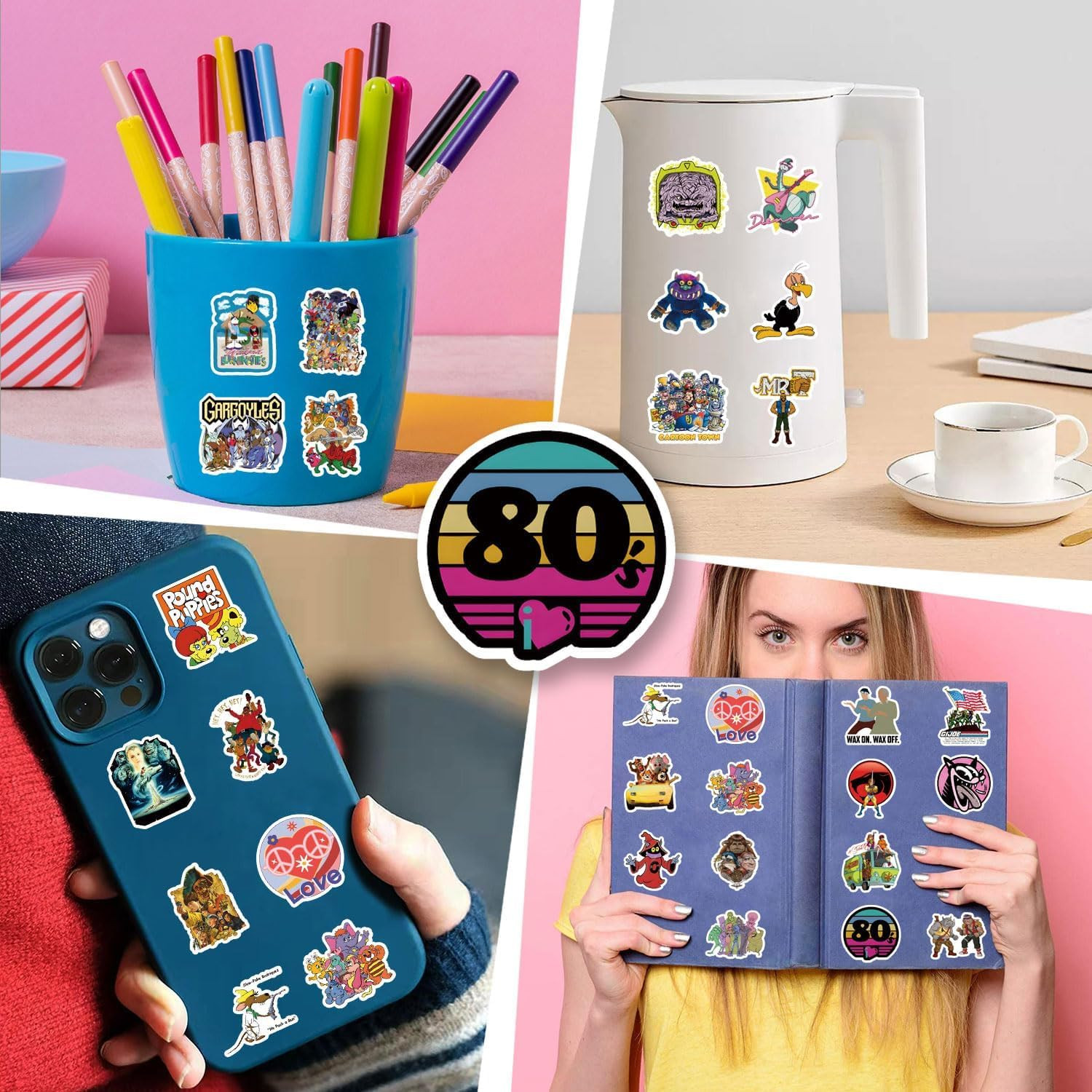 80s Cartoon Stickers Pack – 63 Vinyl Decals for Kids and Teens' Decor