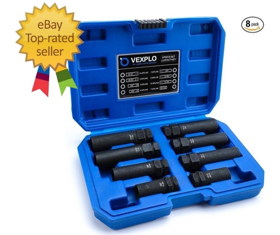 Spline Lug Nut Socket Set, 8 Piece SAE & Metric Locking Lug Nut Removal Tool, Wh