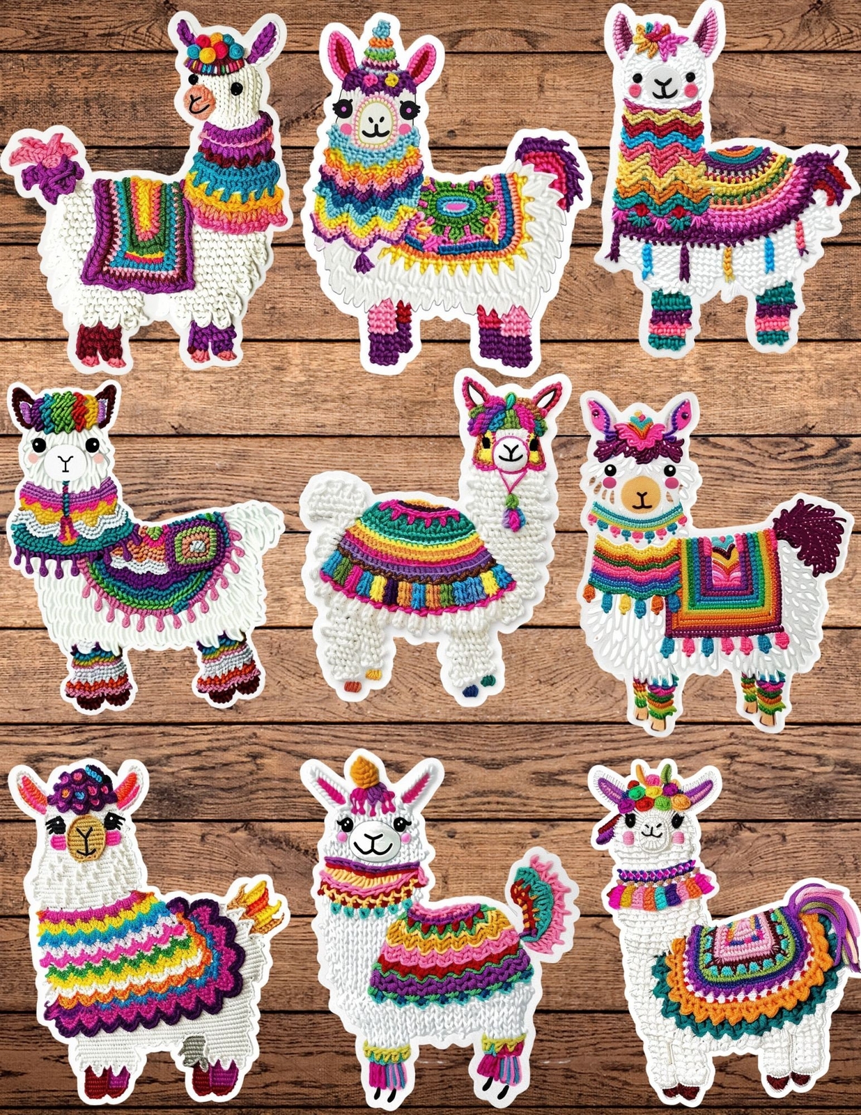 Cute Colorful Crochet Llama Die Cut Stickers Set Funny Sticker Laptop Sticker