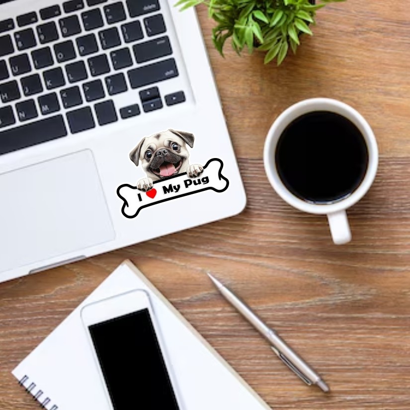 I Love My Pug, Sticker, Peel N' Stick, Different Sizes