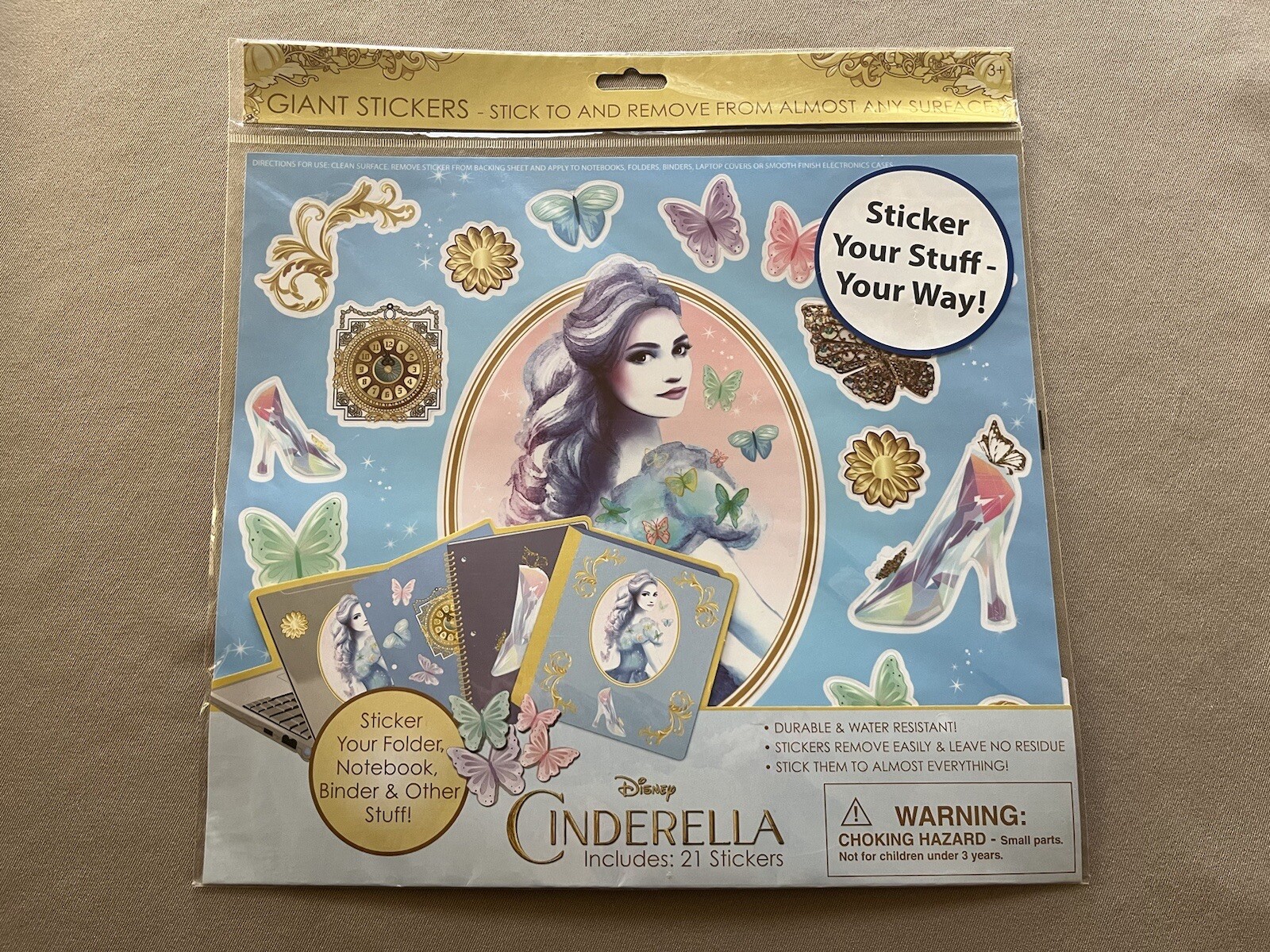 1 Giant Sheet Cinderella Stickers~Sheet: 10 1/2” X 11 3/4” & Has 21 Stickers~New