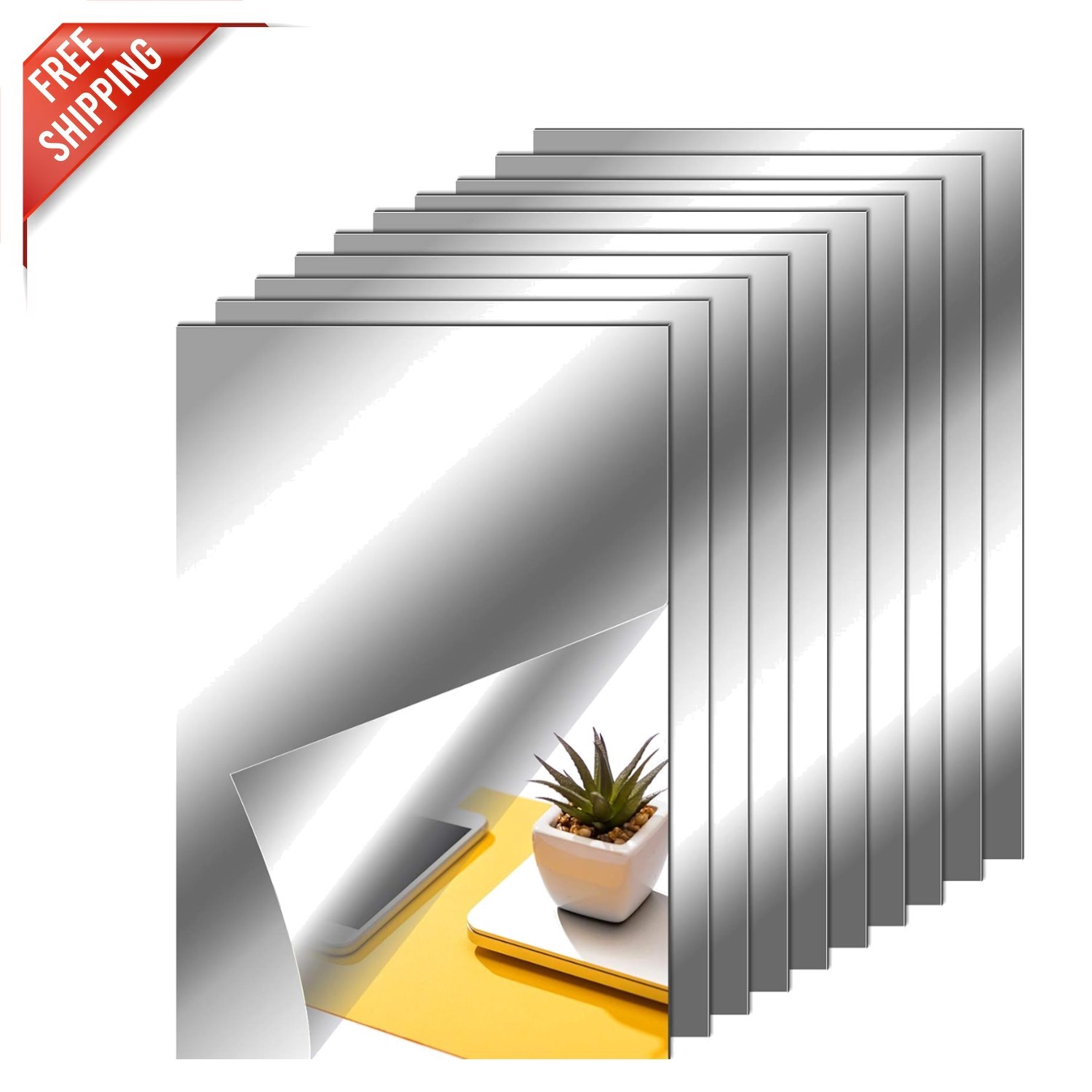 Versatile 40-Pack Self-Adhesive Rectangular Mirror Stickers for Home Design