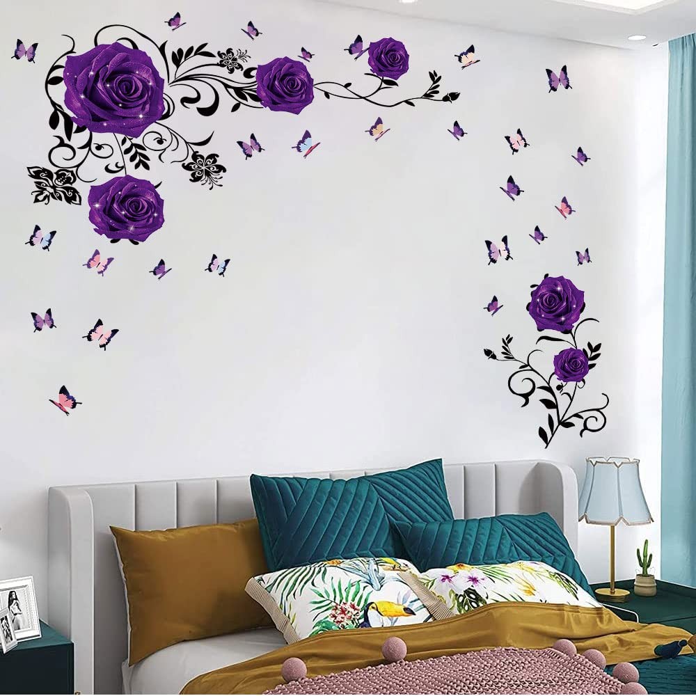 Purple Rose Wall Stickers Rose Flower Wall Decal Vinyl Wall Art Home Decor