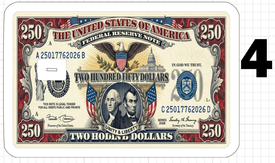 250 Dollar Bill Credit Debit Gift Card Skin ATM Sticker America USA Birthday US