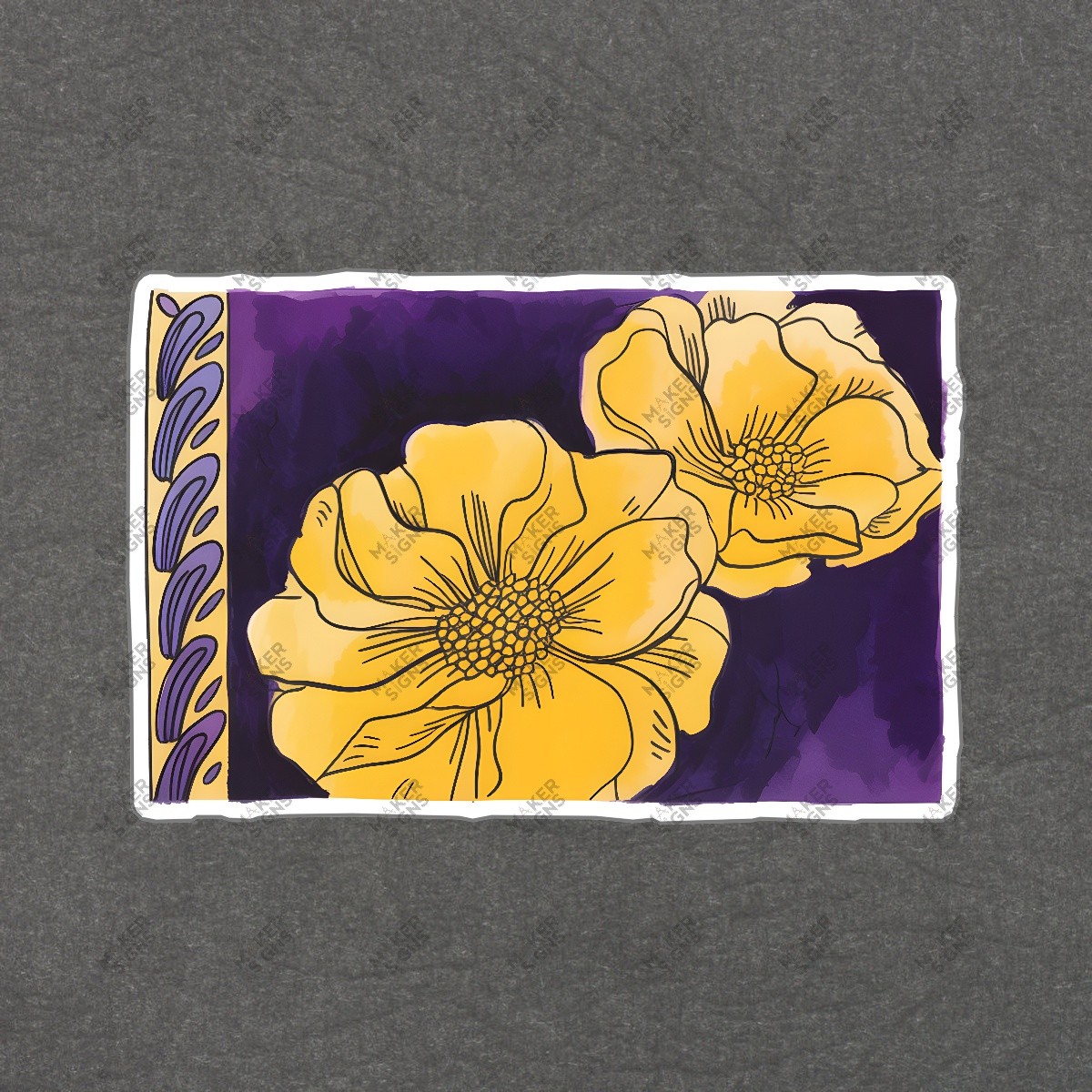 Vibrant Yellow Flower Art Print on Deep Purple Background Modern #8205