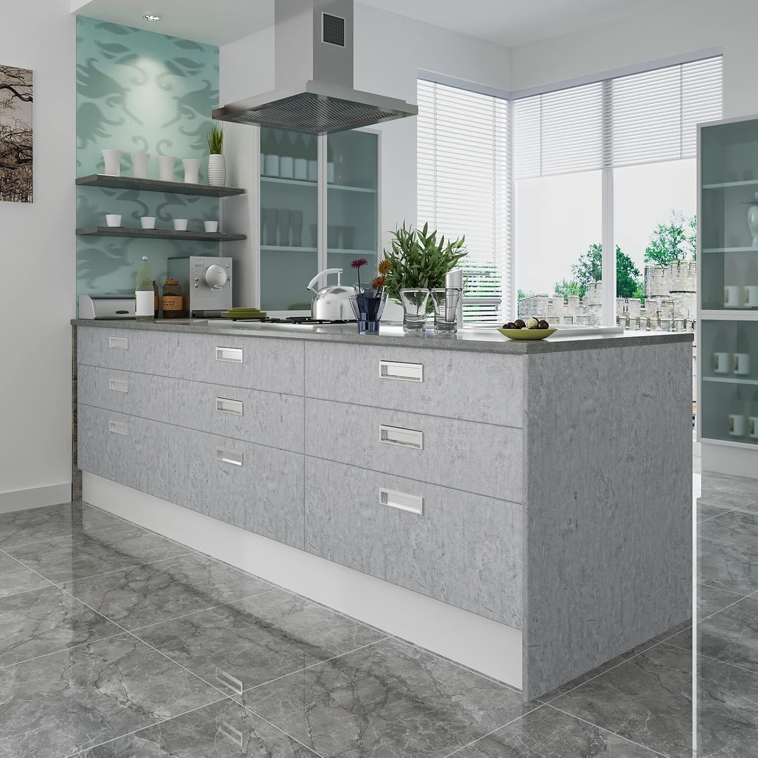 Concrete Grey Wallpaper 24"x354" Extra Thick Wide Waterproof Peel and Stick C…