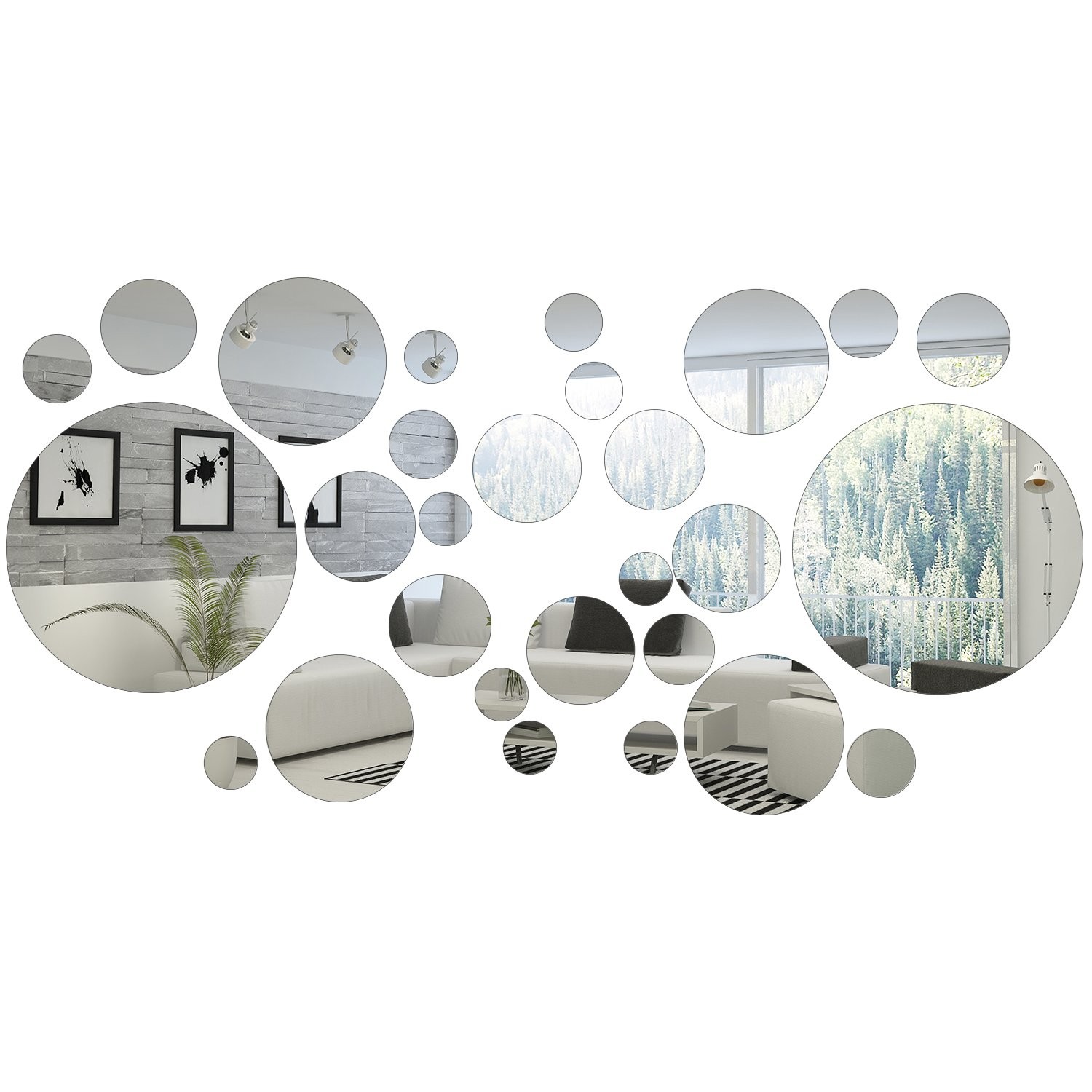 32 Pieces Removable Acrylic Mirror Setting Wall Sticker small size, Silver