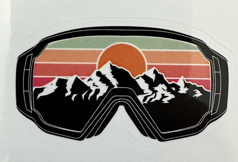 SKI GOGGLES / MOUNTAIN VIEWS ~ Small Vinyl Sticker (1.25in x 2in)