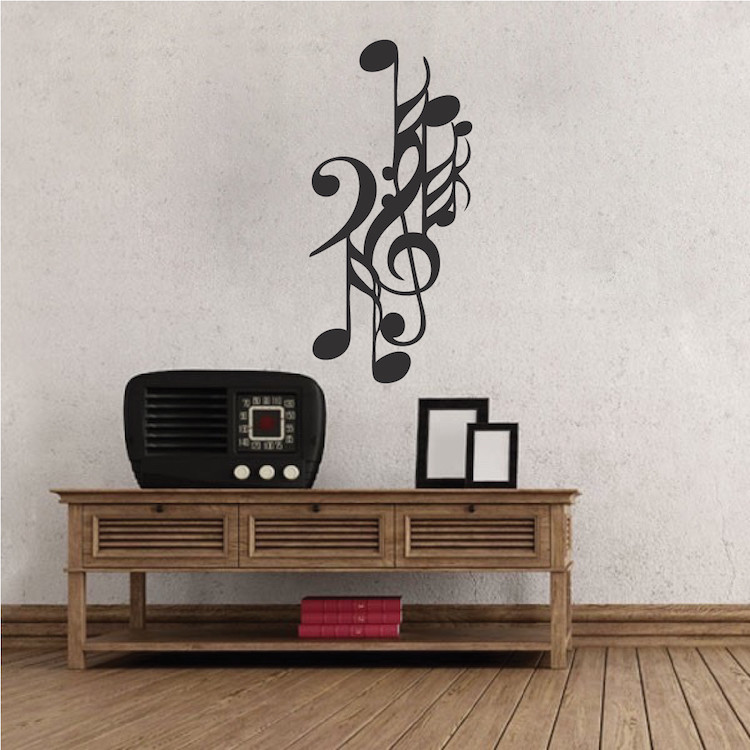 Music Notes Art Wall Decal Wallpaper Treble Bass Clef Note Removable Design, b26
