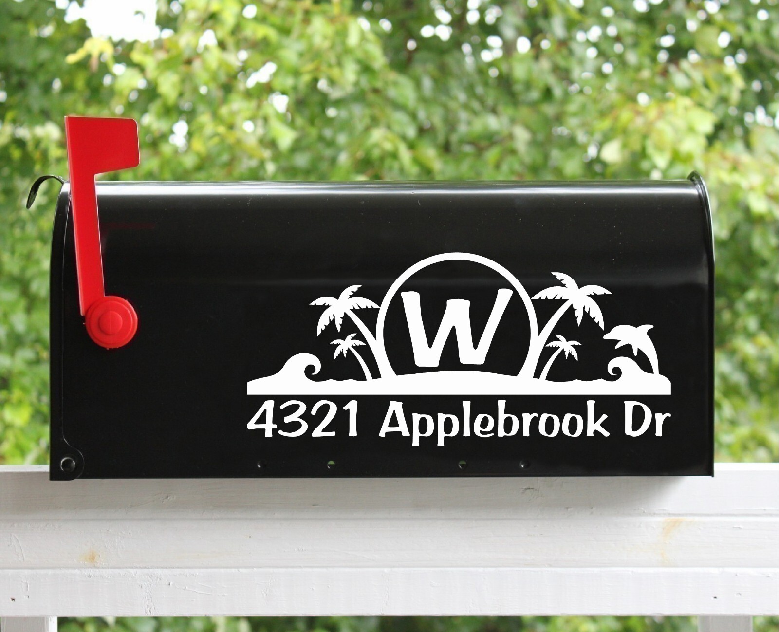 Set of 2 – 5" x 11" Custom Beach Themed Mailbox Decals Stickers Initial & Street