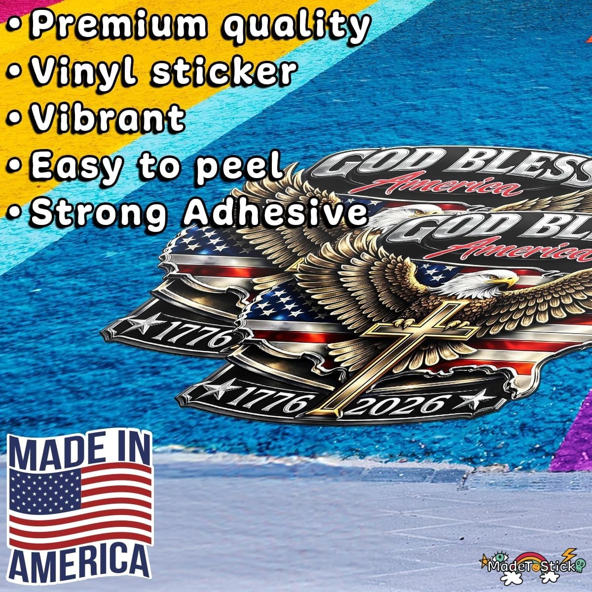 God Bless America 1776-2026 Eagle Flag USA 250th 2-Pack Vinyl Decal 5" x 5.6"