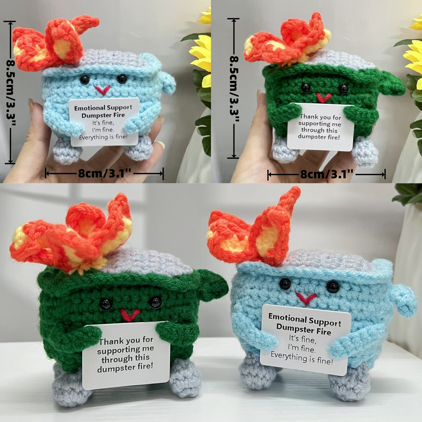 Crochet Dumpster Fire, Funny Burning Trash Can, Desk Decor Gift