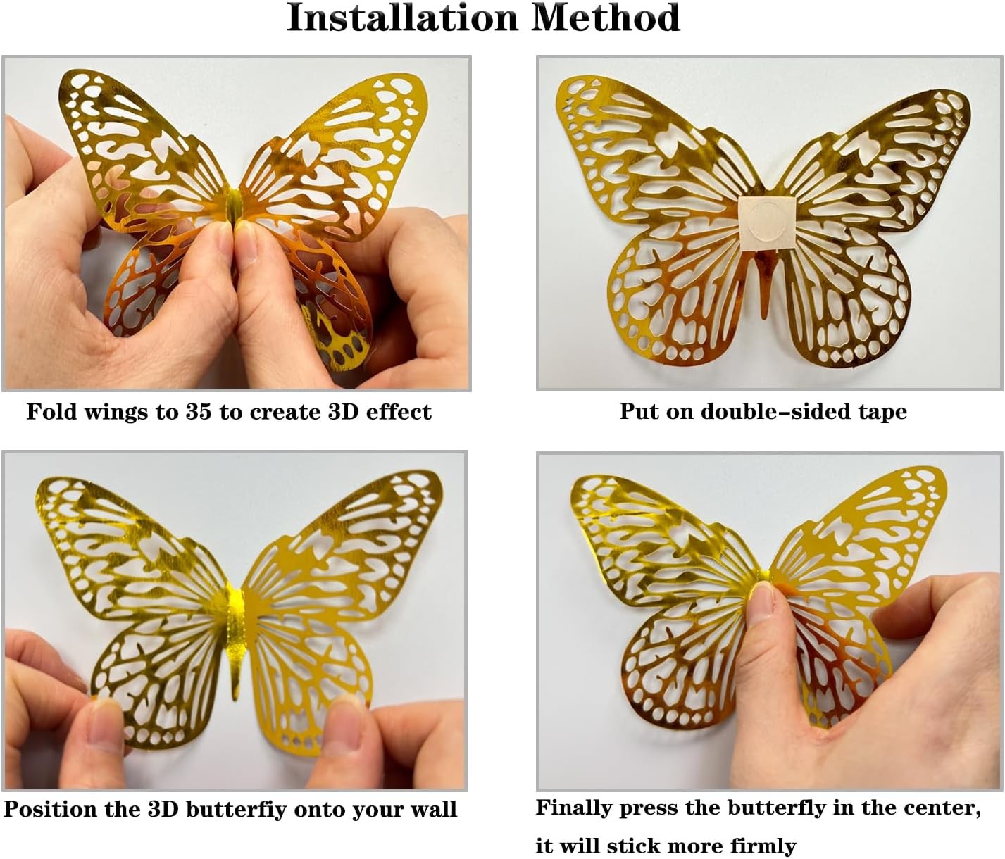 3D Butterfly Wall Decor 48 Pcs 4 Styles 3 Sizes, for Birthday Gold